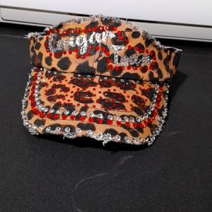 Rhinestone leopard print cap